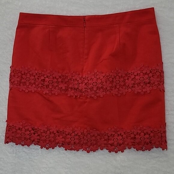 J Crew Red Crocheted Lace Trim Pencil Skirt size 12 - Picture 2 of 8